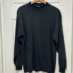 Burberrys Men's 100% Cotton Mock Neck Long Sleeve T-Shirt Vintage Black Sz Large